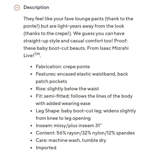 Isaac Mizrahi Live! Petite S Crepe Ponte Baby Bootcut Pants Wine - Picture 5 of 6